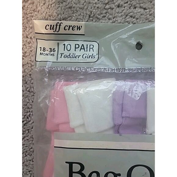 VTG 80s Bag O’ Socks 10-Pack Toddler 18–36M Cotton Socks NIP NOS Multi Color - Picture 3 of 5